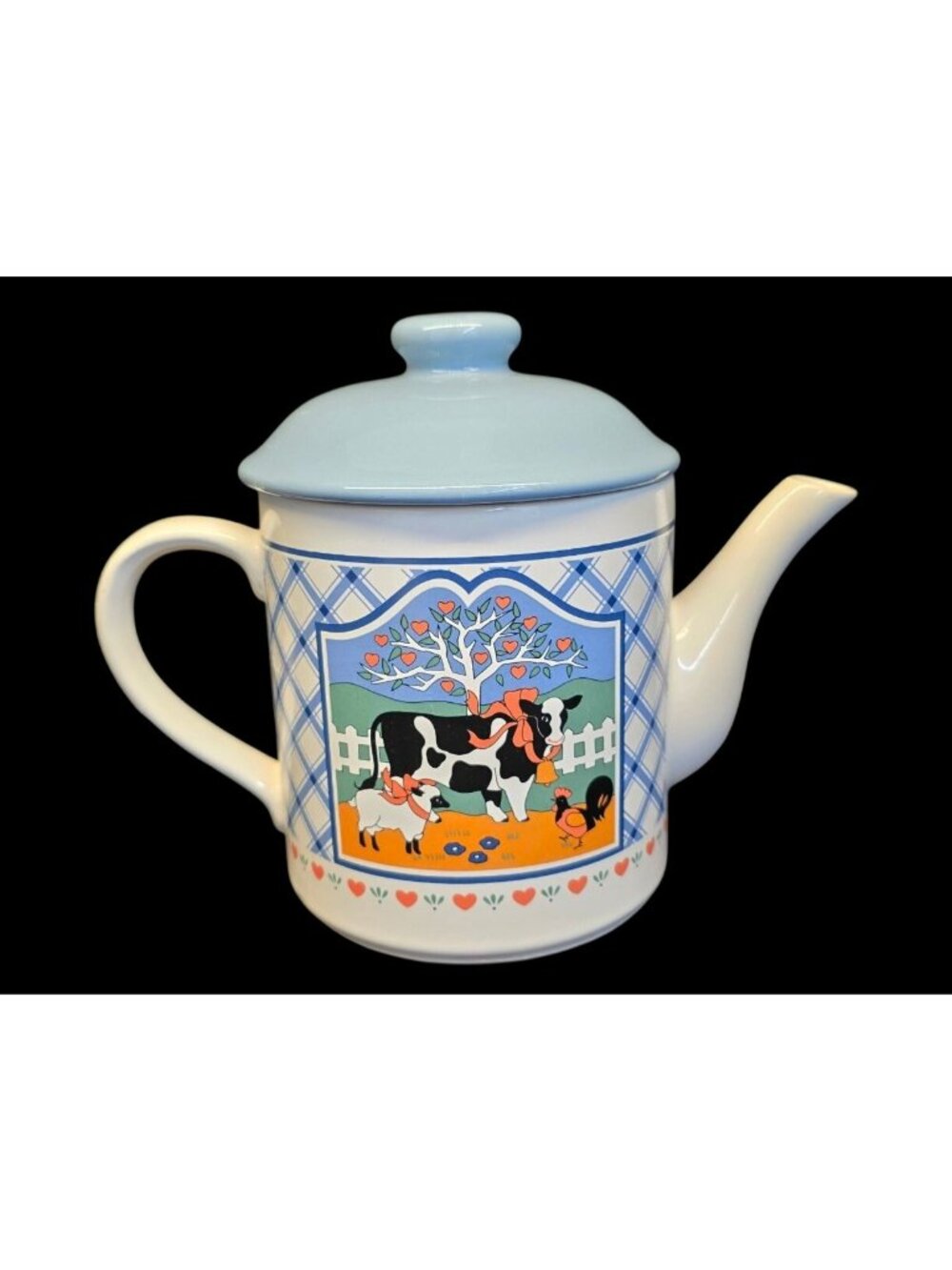 Vintage Ceramic Heart Cow & Lamb Cottage Core Decorative Tea Pot
